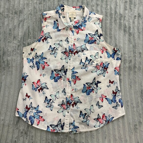 St. Johns Bay Butterfly Print Womens XL Sleeveless Summer Button-Up Cotton Top - Picture 7 of 8